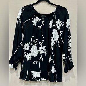 INC Black/White Embroidered Top, XL